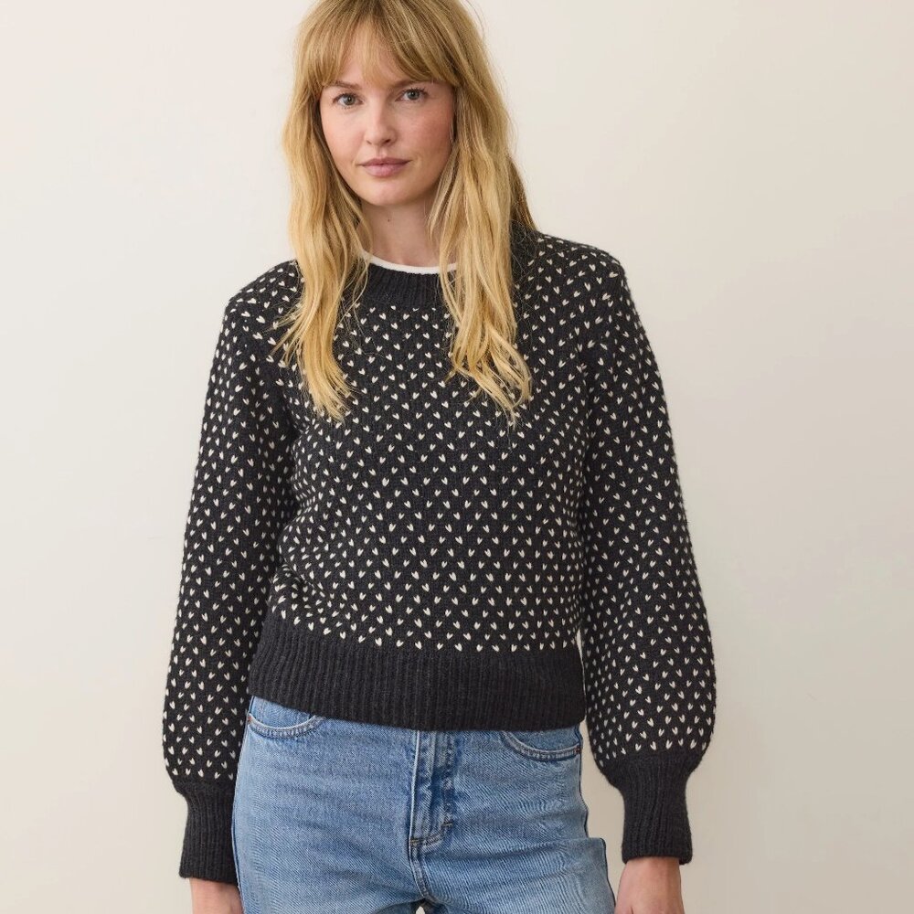 Marine Layer Women's Alma Puff Sleeve Pullover Sweater Black Size Large